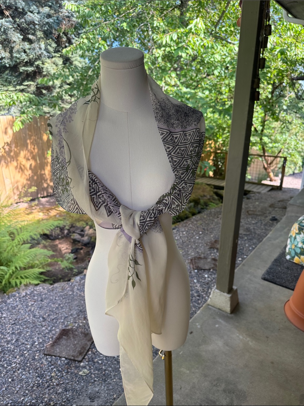 Sheer Floral Scarf in Cream and Lavender - Picture 4 of 5